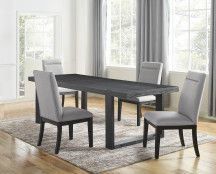 Contemporary 5pc Dining Gray Chairs - Rubbed Charcoal Wood, Gold Accents