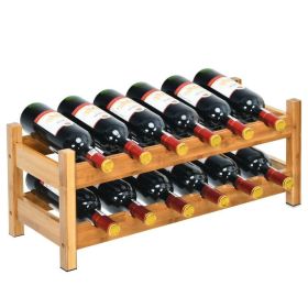 Kitchen Natural Bamboo Products Wine Rack Display Storage Holder  Shelf (Color: Natural B)