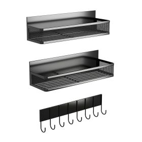 Strong Magnetic Spice Rack with 8 Hooks Fridge Oven Microwave Magnetic Storage Shelves Seasoning Holder (Color: Black)